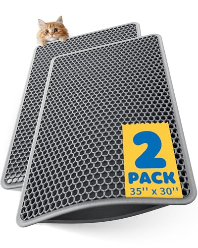 35" x 30" Cat Litter Mats (2-Pack) - Ultra-Large Litter Box Mats with Double Layers, Urine-Proof and Non-Slip Litter Trapping Mats, Easy to Clean Kitty Litter Mats for Floor, Scatter Control, Grey - color: Grey, size: 35'' x 30'' - 2 Pack