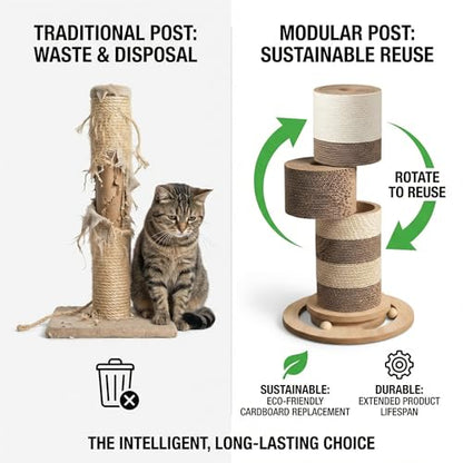 24” Cat Scratching Post, Stable Vertical Cat Scratcher for Indoor Cats, Durable Cardboard Design with Replaceable Blocks, Space-Saving Scratching Post