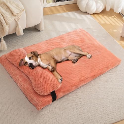 Plush Dog Bed for Medium Large Dogs, Memory Foam Dog Bed Mattress with Washable Cover, Non-Slip Pet Bed Mat Suitable for Pets Up to 30 lbs, Pink 29.5x19.6x2 in - color: Pink, size: 29.5x19.6x2 in
