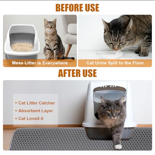 XL Cat Litter Mat - 45"x32" Extra Large, Honeycomb Double Layer Traps Litter, Washable & Urine Proof, Non-Toxic EVA for Multi-Cat Homes (Grey) - color: Grey