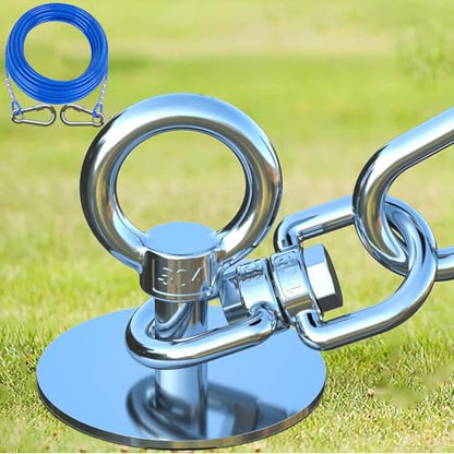 Dog Tie Out Cable and Stake,with 20FT Heavy Duty Cable,360°Swivel Dog Run- No Tangle,Runner for Yard R- Up to 150LBS,Ideal for Outdoor Camping - size: dog stake+20ft/150lbs