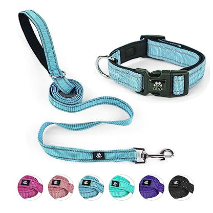 Dog Collar and Leash Set,Reflective Dog Collars with Quick Release Buckle,Adjustable Nylon Pet Collar for Small Medium Large Dogs(Small,Blue) - color: Blue, size: Small