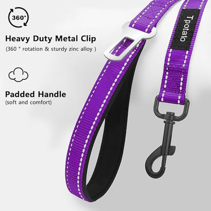 6 Foot Purple Dog Leashes for Large Medium and Small Breed Dogs That Pull,Reflective Nylon Heavy Duty Dog Leash with 2 Comfortable Padded Traffic Handles and Car Seat Belt for Walking and Training - color: Purple