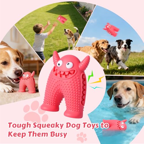 Dog Chew Toys Floating Squeaky Toy for Puppy Toothbrush Teething Cleaning Toys Outdoor Swimming Interactive Tough Toys for Small and Medium Dogs - color: Monster-red