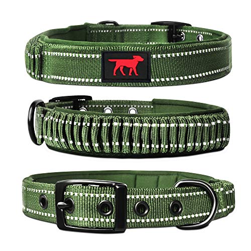 Tuff Pupper Heavy Duty Dog Collar with Handle | Ballistic Nylon Heavy Duty Collar | Padded Reflective Dog Collar with Adjustable Stainless Steel Hardware | Convenient Sizing for All Breeds - color: Olive, size: Small (11 - 14" Neck)