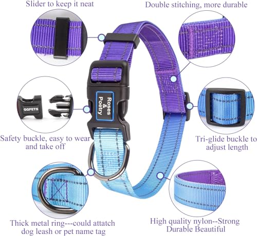 Roses&Poetry Reflective Dog Collar with Gradient Violet, Adjustable Durable Pet Collars for Small Medium Large Dogs (Violet-XS) - color: Golden,Violet,Purple, size: XS