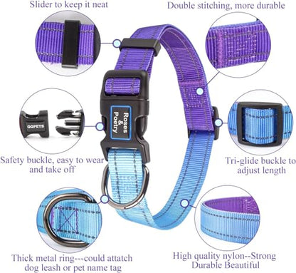 Roses&Poetry Reflective Dog Collar with Gradient Violet, Adjustable Durable Pet Collars for Small Medium Large Dogs (Violet-XS) - color: Golden,Violet,Purple, size: XS