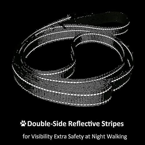 Dog Leash 6ft Long - Traffic Padded Two Handle - Heavy Duty - Double Handles Lead for Training Control - 2 Handle Nylon Leashes for Large Dogs or Medium Dogs - Reflective Leash Dual Handle (Black)
