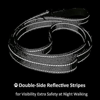 Dog Leash 6ft Long - Traffic Padded Two Handle - Heavy Duty - Double Handles Lead for Training Control - 2 Handle Nylon Leashes for Large Dogs or Medium Dogs - Reflective Leash Dual Handle (Black)