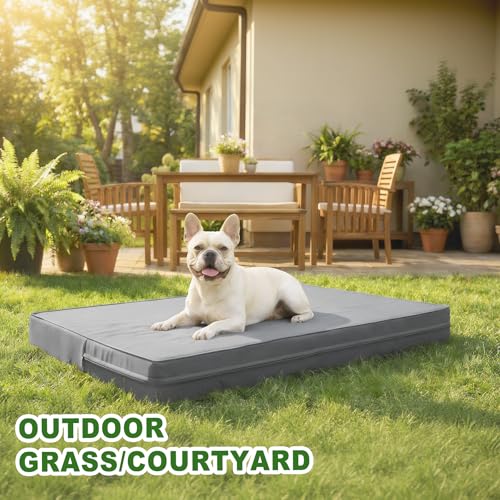 Vonabem Outdoor Waterproof Dog Bed Washable, Small Crate Pad 24 inch, Wipeable Puppy Beds with Removable Cover Reversible, Foam Leather Durable Anti-Slip Kennel Pads 23"x17" Grey - color: Grey, size: S(23x17x3)