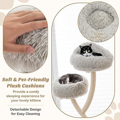 PETSITE 70" Tall Cat Tree, Cat Tower with Scratching Posts and Board, Multi-Level Cat Tower for Large Cats 20 lbs+ with 3 Cozy Perches and Dangling Balls, Modern Cat Tree for Indoor Cats Large Adult - color: Grey