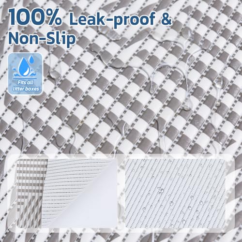 Extra Large Cat Litter Mat, 40x25 Inch Trimable & Soft Foam Pad, Leak-Proof & Non-Slip Bottom, Machine Washable, Scatter Control for Litter Box Area (Beige Geo)
