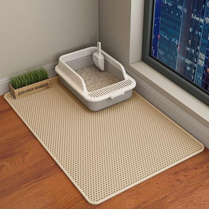 HCY&WLD Cat Litter Mat, 45x26/35x24/30x22/24x18 Inch Double Layer Cat Litter Box Mat, EVA Non-Slip, Waterproof Urine Proof Cat Litter Catcher Mat, Easy Clean Scatter Control (35x24 Inch, Khaki) - color: Khaki