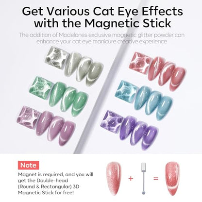 modelones Cat Eye Gel Nail Polish 6 Colors Red Green Silver Purple Blue Glitter Cat Eye Gel Polish Holographic 9D Semi-transparent With Magnet Soak Off Led Nail Art DIY Salon Gifts For Women Girl - color: A-1 Galaxy Cat Eye