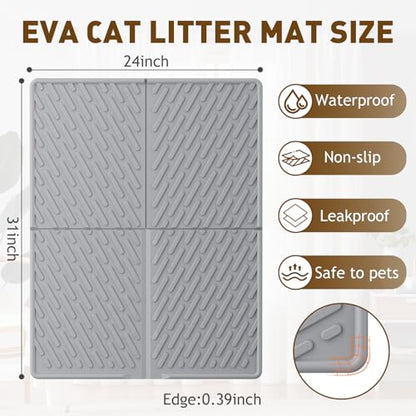 Cat Litter Mat with Grooves & Raised Edge, Urineproof/Waterproof, Litter Scattering Control, Easy to Clean (31 * 24in-Grey-2 Pack) - size: 31 * 24in-grey-2 Pack