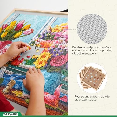 ALL4JIG 1500 Pieces 2-in-1 Tilting & Rotating Puzzle Board, 24.53" x 33.19"Adjustable Angle Puzzle Board with 4 Drawers & Clear Protective Cover, Birthday Gift for mom - color: Iron, size: Medium-1500pcs