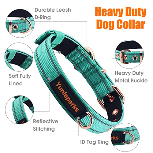 Neoprene Padded Dog Collar, Nylon Collar for Small to Large Dogs, Heavy Duty with Metal Buckle, Reflective(Large, Teal) - color: Teal, size: Large (Pack of 1)