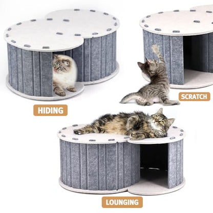 Peekaboo Cat Cave Felt Cat Hideaway Round Cat Donut Tunnel Bed Foldable Pet House for Multiple Cats
