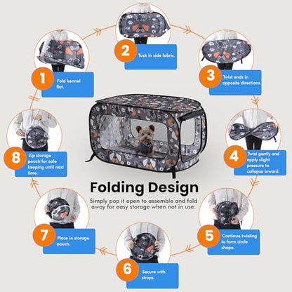 Beatrice Home Fashions Portable, Collapsible, Pop Up Kennel Travel Cat and Dog Crate, 36" L x 22" W x 22" H, Face of Love - color: Face of Love, size: 36.0"L x 22.0"W x 22.0"H