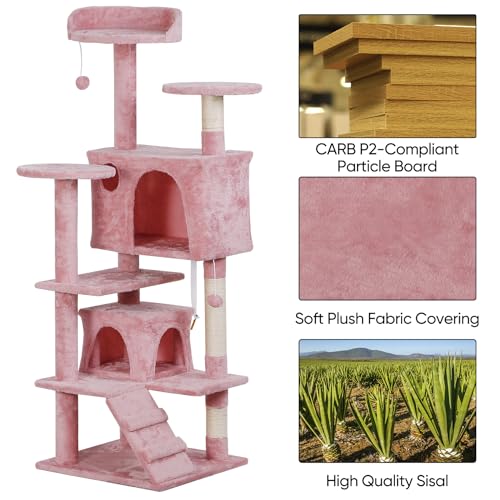 Nova Microdermabrasion 54 in Cat Tree Tower for Indoor Cats Multi-Level Cat Condo Cat Bed Furniture with Scratching Post Kittens Activity Center (Pink) - color: Pink