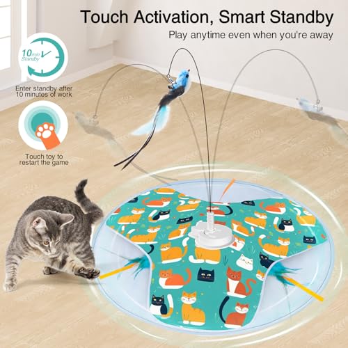 Interactive Cat Toy, Rechargeable Automatic Cat Toys for Indoor Cats, Motion Activated Hide and Seek Toy with Bird Cat Wand, Moving Feather for Bored Indoor Cats/Kittens (Kitty Cat Toy)