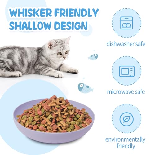 [8 Pack] Cat Dishes Whisker Friendly, Shallow Wide Cat Food and Water Bowl, Durable Wheat Straw Cat Bowls for Indoor Cats - color: light color