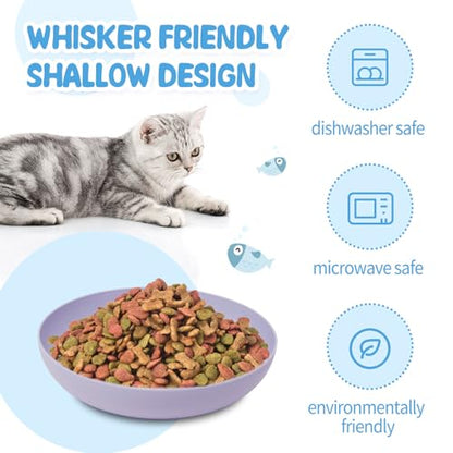 [8 Pack] Cat Dishes Whisker Friendly, Shallow Wide Cat Food and Water Bowl, Durable Wheat Straw Cat Bowls for Indoor Cats - color: light color