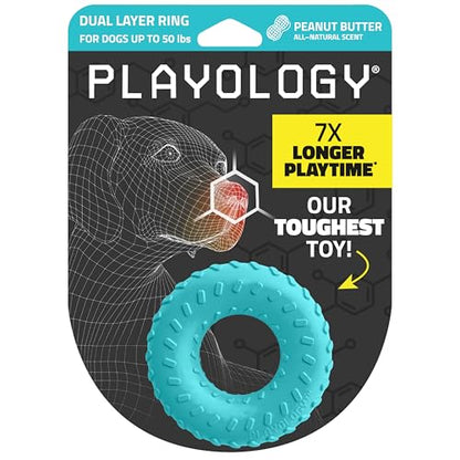 Playology Dog Toys | Dual Layer Ring Durable Dog Toy for Tough Chewers | Peanut Butter Scented Medium Chew Toy for Dogs - size: Medium, style: Peanut Butter