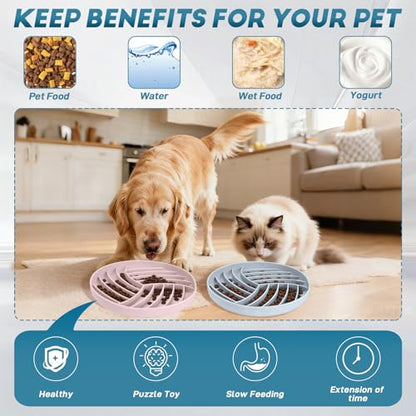 Silicone Slow Feeder Bowls for Dogs and Cats - Wet Food, Suction Cups, Interactive, Reduces Boredom, Anxiety, Anti-Choking, Non-Slip Design (Pink & Blue) - color: Pink & Blue