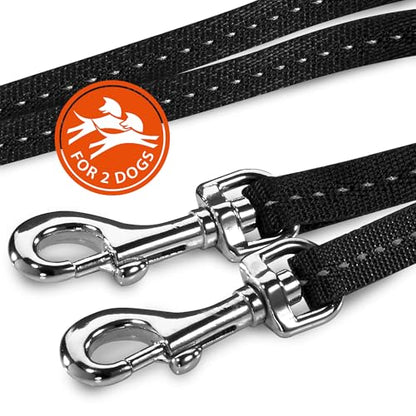 FLEXI New Classic Cord Retractable Double Dog Leash for Small Dogs Upto 18 lbs. – 16 ft., Black | Tangle Free Pet Walking Leash with One-Handed Brake, Pause, Lock