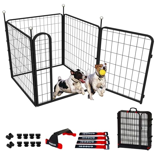 Portable Dog Crates & Playpen, 32'' Metal Pet Pen for Small/Medium Dogs, Indoor/Outdoor, Easy-Carry Straps, Rustproof, One Door - size: 32'' High