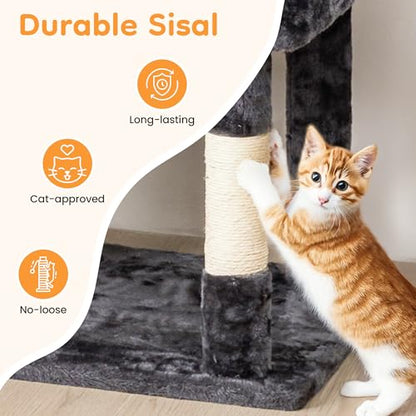 74" Cat Tree Tower with Scratching Posts, Condos, Perch, Hammocks & Toys, Cat Tree for Indoor Cats Large Adult, Ideal for Multi-Cat Households, Dark Gray - color: Dark Gray