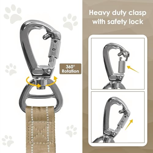 AUBELL Tactical Dog Leash Heavy Duty,4-6ft Reflective Strong No Pull Bungee Leash for Medium Large Dogs with Comfortable Padded Double Handle,Car Seat Belt,360 Degree Rotating Carabiner,Brown - color: M/L-Brown(4-6FT)