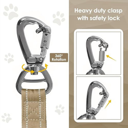 AUBELL Tactical Dog Leash Heavy Duty,4-6ft Reflective Strong No Pull Bungee Leash for Medium Large Dogs with Comfortable Padded Double Handle,Car Seat Belt,360 Degree Rotating Carabiner,Brown - color: M/L-Brown(4-6FT)
