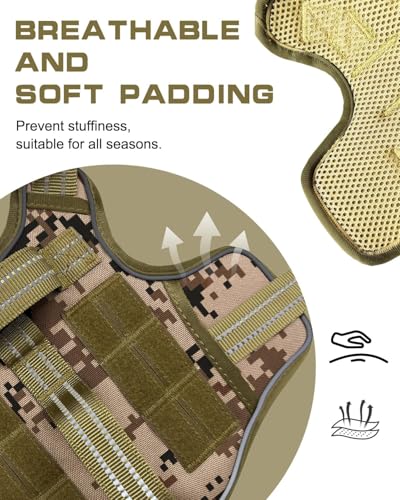 Small Dog Harness, Heavy Duty Tactical No Pull Dog Harness, No Choke, Easy On and Off Pet Vest with Molle System, Adjustable Reflective Dog Vest with Breathable Padded for Walking Hiking Training - color: Desert Camo, size: S(Neck:16-22",Chest:20-28"),18-