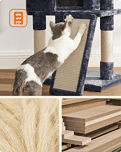 Feandrea Cat Tree, 45.3-Inch Cat Tower, Plush Condo with Scratching Post, Ramp, Perch, Spacious Cave, for Small Space, Smoky Gray UPCT141G01 - color: Smoky Gray