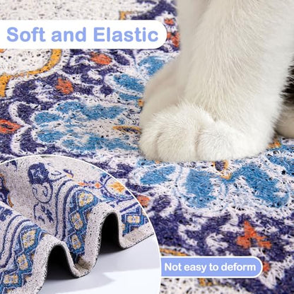 Glittme Cat Litter Mat with Non-Slip Bottom Litter Box Mat 33"X22" Litter Trapping Mat Easy to Clean Washable Cat Food Mat for Kitty,L - color: Blue, size: 33"x22"