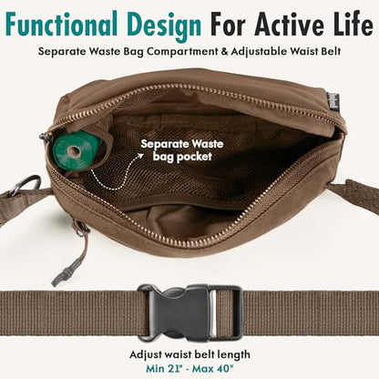 Hands Free Dog Leash with Dog Treat Pouch - Stylish & Trendy Waist Leash for Dog Walking - Wear Around the Waist or Crossbody - Durable & Detachable - Shock Absorbing - Waste Bag Dispenser - color: Caramel