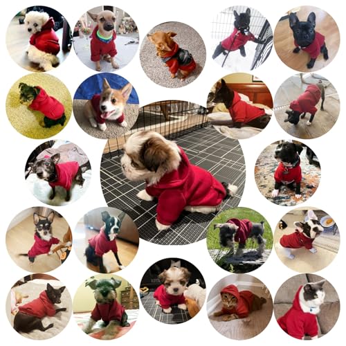 Jecikelon Winter Dog Hoodie Sweatshirts with Pockets Warm Dog Clothes for Small Dogs Chihuahua Coat Clothing Puppy Cat Custume (Wine red, XX-Small) - color: Wine red, size: XX-Small