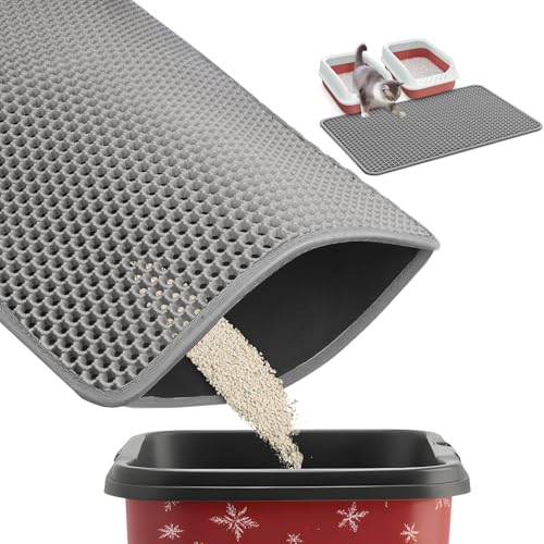 Powools 35" x 30" Cat Litter Mat - Ultra-Large Litter Box Mat with Double Layers, Urine-Proof and Non-Slip Litter Trapping Mat, Easy to Clean Kitty Litter Mats for Floor, Scatter Control, Grey - color: Grey, size: 35'' x 30'' - 1 Pack