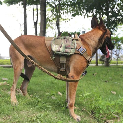 ICEFANG Tactical Dog Harness, Large Size,2X Metal Buckle,Working Dog MOLLE Vest with Handle,No Pulling Front Leash Clip,Hook and Loop Panel (Brown,L (Pack of 1)) - color: Brown, size: Large (Pack of 1)