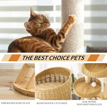 Big Modern Design Cat Tree Tower, Cat Tower Sisal-Covered Scratching Posts for Indoor Cats, Natural Oak Wood Cat Tree for Large Cats, Multi-Level Cat Condo with Sisal Staircase - color: DC999