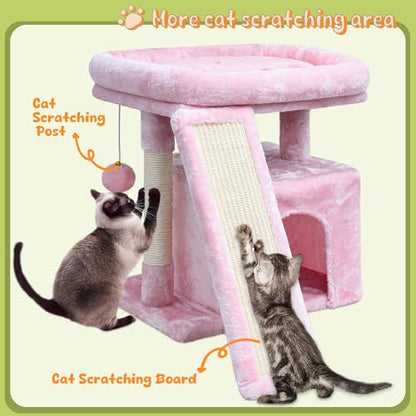 Small Pink Cat Tree for Indoor Cats, Cute Cat Tower with Perch, Condo, House and Stable Stand for Kittens & Adult Pets（Pink） - color: Pink
