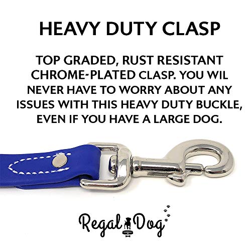Regal Dog Products Waterproof Leash – 5 ft. Blue Dog Leash with Easy to Use Collar Hook, Lightweight, and Proof Training Pet Lead with Vinyl-Coated Webbing for Small, Medium, Large, or XL Dogs - color: Blue