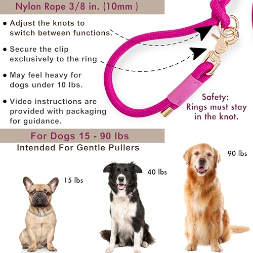 Hands Free Dog Leash, Waist Leash for Dog Walking, Crossbody, Multifunctional, Dog Lead, Running, 2 Dogs, Dual Handle, Dog Training, Adjustable Lead 4.3ft - 7.5ft, 3/8" (10mm) Diameter. - color: Pink