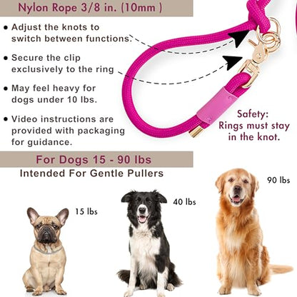 Hands Free Dog Leash, Waist Leash for Dog Walking, Crossbody, Multifunctional, Dog Lead, Running, 2 Dogs, Dual Handle, Dog Training, Adjustable Lead 4.3ft - 7.5ft, 3/8" (10mm) Diameter. - color: Pink