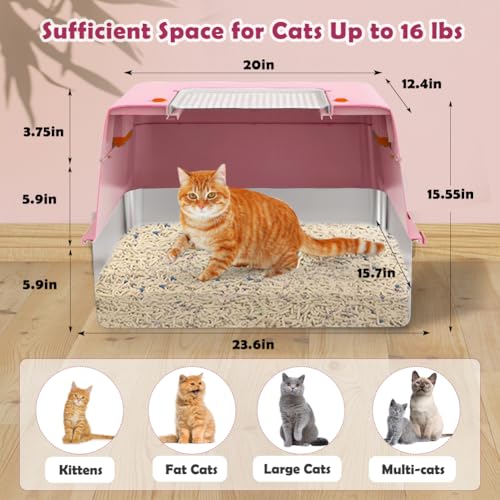 Vivifying Pink Stainless Steel Covered Cat Litter Box – Odor-Control, Easy-Clean Modular Enclosed Kitty Toilet, Elegant Design for Stylish Cat Moms - color: Pink