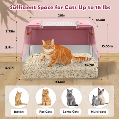 Vivifying Pink Stainless Steel Covered Cat Litter Box – Odor-Control, Easy-Clean Modular Enclosed Kitty Toilet, Elegant Design for Stylish Cat Moms - color: Pink