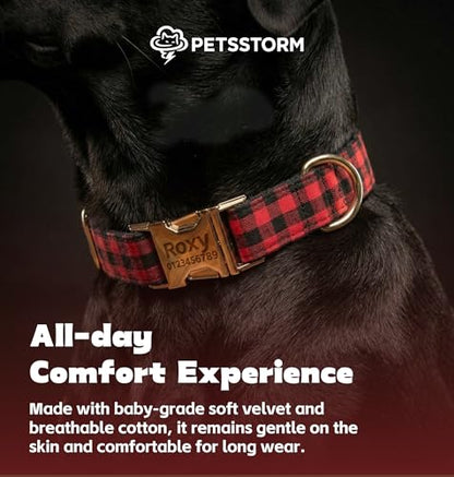 Personalized Polyester Dog Collar with Laser-Engraved Name and Phone Number, Plaid Pattern Theme Customizable Collar with Metal Quick Release Buckle for Small Medium Large Dogs - color: Multicolor Plaid
