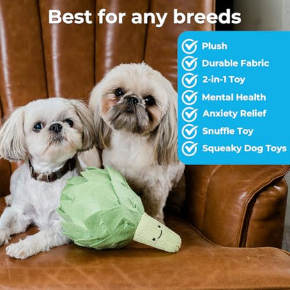 Dog Toys Plush with Squeaky & Treat Hiding Features - Mental Stimulation Enrichment Toy for Large Breed Dogs - Machine Washable Slow Feeder to Keep Dogs Busy，Artichoke - color: Artichoke -1